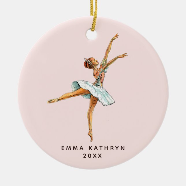 Blush Pink Ballerina Nutcracker Personalised Girl Ceramic Tree Decoration (Front)