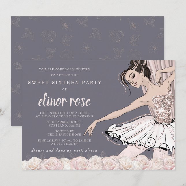 Blush Pink Ballerina Sweet 16 Party Invitation (Front/Back)
