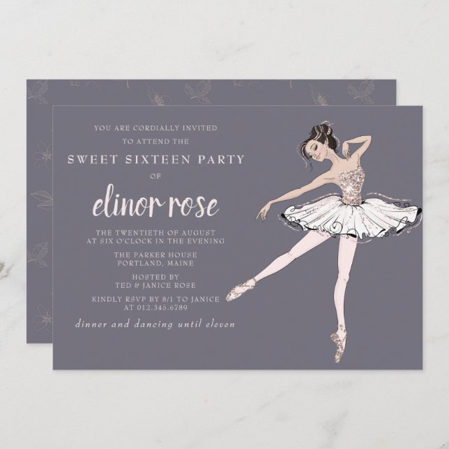Blush Pink Ballerina Sweet 16 Party Invitation (Front/Back)