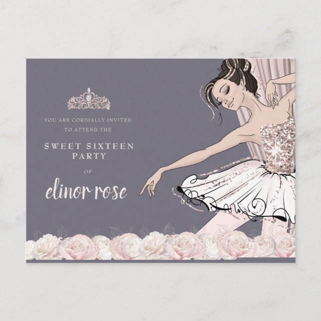 Blush Pink Ballerina Sweet 16 Party Invitation Postcard (Front)