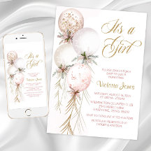 Blush Pink Balloon Baby Shower  Invitation