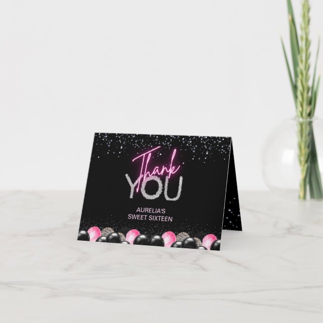 Blush Pink Balloon Diamonds Sweet 16 Sixteen Thank Thank You Card (Front)