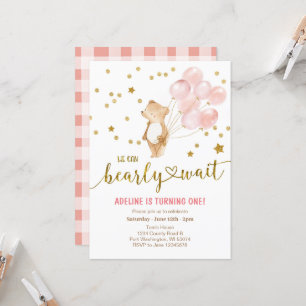 Blush Pink Balloons We Can Bearly Wait Birthday  Invitation