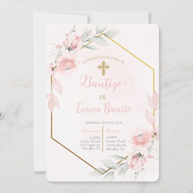 Blush Pink Baptism Girl Invitation (Front)