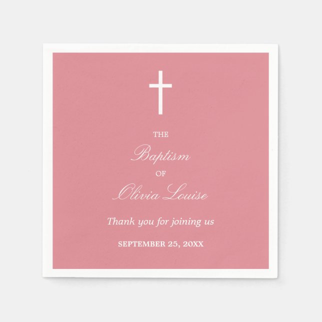 Blush Pink Baptism Party Napkins (Front)