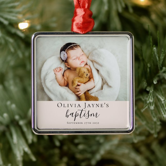 Blush Pink Baptism Photo Keepsake Metal Tree Decoration (Tree)