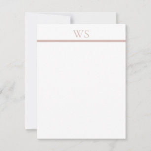 Blush Pink Bar Monogram Elegant Flat Note Card