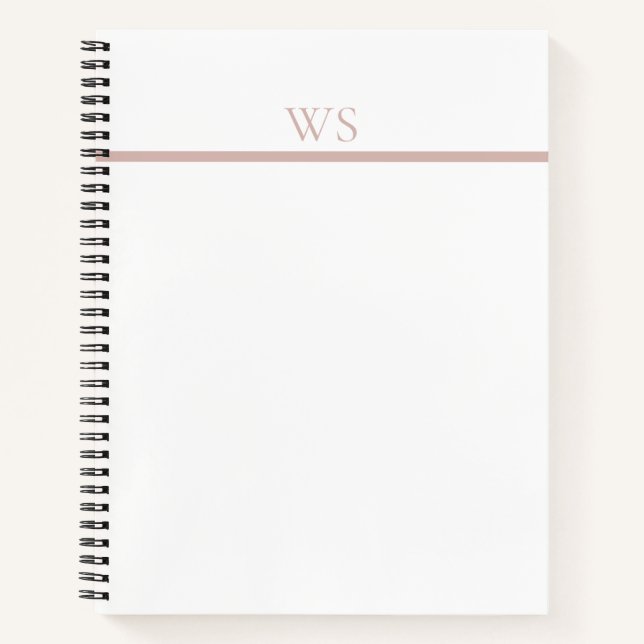 Blush Pink Bar Monogram Personalised Spiral Notebo Notebook (Front)