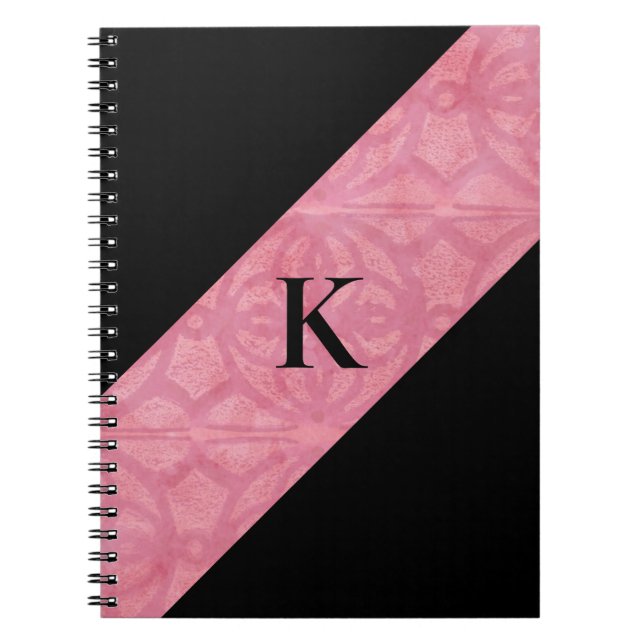 Blush Pink Batik and Black Monogrammed Notebook (Front)
