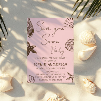 Blush Pink Beach Sea You Soon Baby Shower Invitation