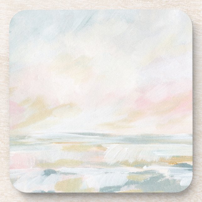 Blush Pink Beach Seascape Plastic Coaster (Front)