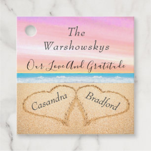 Blush Pink Beach Wedding 2 Hearts in the Sand Favour Tags
