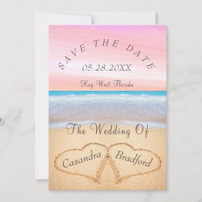  Blush Pink Beach Wedding 2 Hearts Sand Wedding  Invitation (Front)