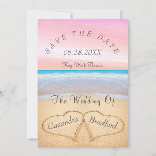  Blush Pink Beach Wedding 2 Hearts Sand Wedding  Invitation