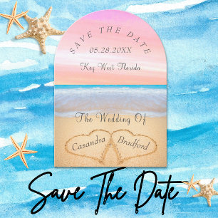  Blush Pink Beach Wedding 2 Hearts Sand Wedding  Invitation
