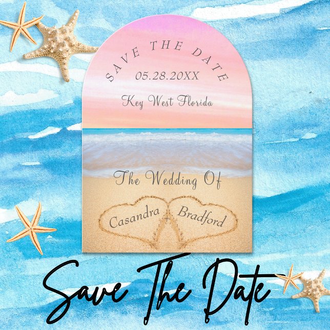  Blush Pink Beach Wedding 2 Hearts Sand Wedding  Invitation (Creator Uploaded)