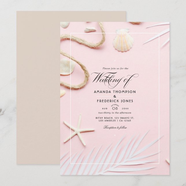 Blush Pink Beach Wedding Invitation (Front/Back)