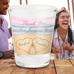 Blush Pink Beach Wedding Keepsake Hearts in Sand  Shot Glass