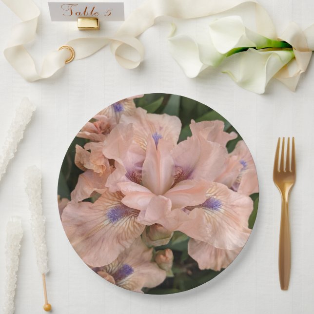 Blush Pink Bearded Iris Floral Paper Plate (Wedding)
