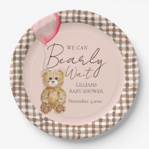 Blush Pink Bearly Wait Girl Baby Shower Paper Plate