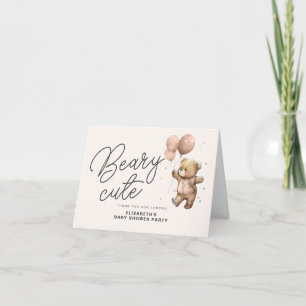 Blush Pink Beary Cute Baby Shower Thank You Card