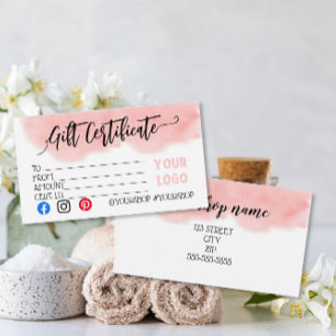 blush pink beauty Business gift certificate