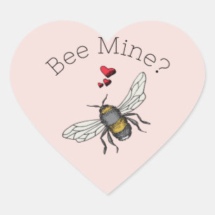 Blush Pink Bee Mine Valentine's Day Heart Sticker