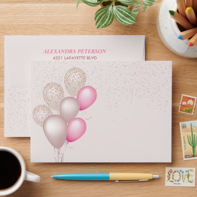 Blush Pink Beige Birthday Party Chic Envelope (Desk)