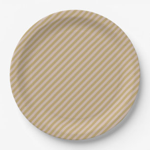 Blush Pink Beige & Light Gold Stripes Party Paper Plate