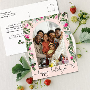 Blush Pink Berries Greenery Arch Happy Holidays Postcard