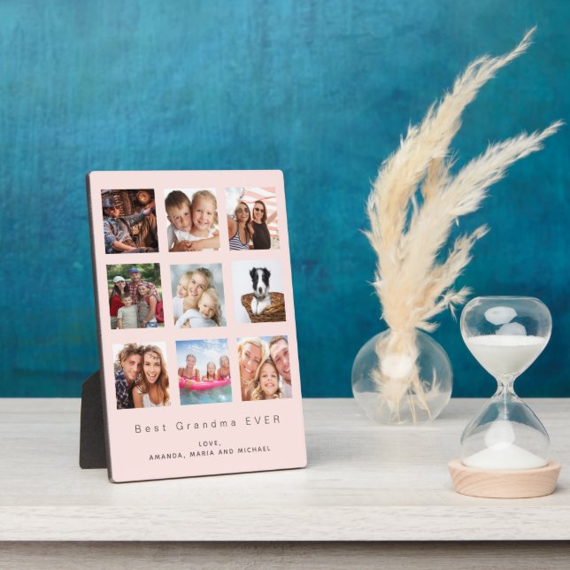 Blush pink Best Grandma photo family collage Plaque (Side)