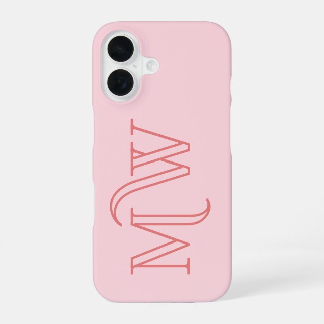 Blush Pink Big Initials Monogram Simple Minimal  iPhone 16 Case (Back)