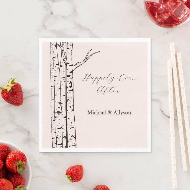 Blush Pink Birch Trees Wedding Napkin (Insitu)