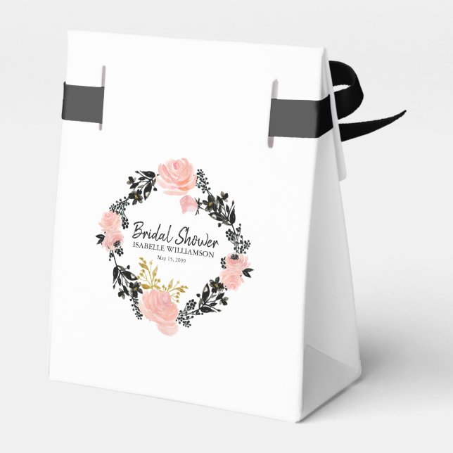 Blush Pink, Black and Gold Floral Bridal Shower Favour Box (Back Side)