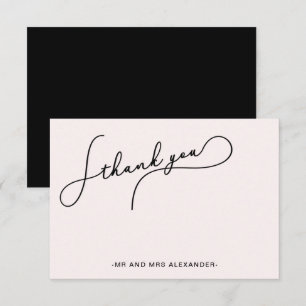 Blush Pink Black Calligraphy Wedding Thank you Card