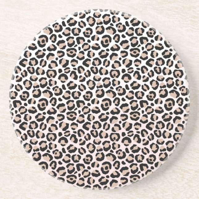 Blush Pink Black Cream Leopard Print  Coaster (Front)