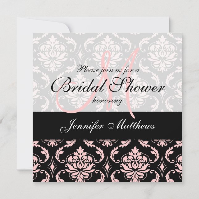 Blush Pink Black Damask Bridal Shower Invitation (Front)