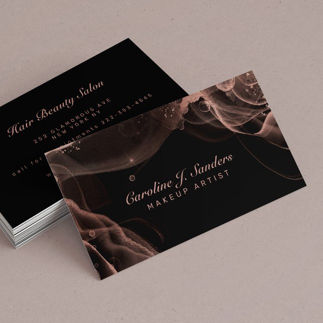Blush pink black elegant glitter makeup artist business card (Creator Uploaded)
