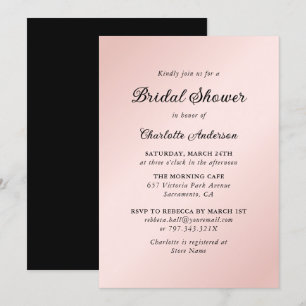 Blush Pink Black Elegant Minimalist Bridal Shower Invitation