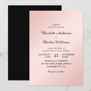 Blush Pink Black Elegant Minimalist Wedding Invitation