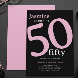 Blush Pink Black Elegant Modern 50  Birthday  Invitation