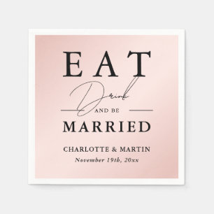 Blush Pink Black Elegant Modern Wedding Napkin