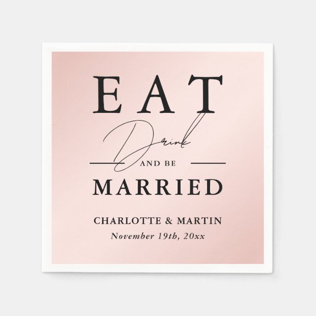 Blush Pink Black Elegant Modern Wedding Napkin (Front)
