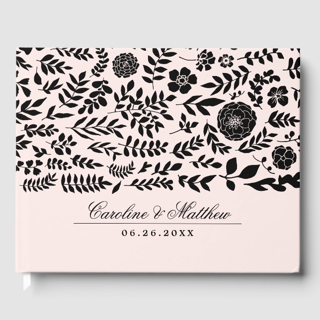 Blush Pink | Black Floral Pattern Wedding  Guest Book (Front)