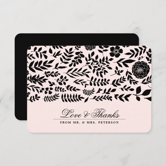 Blush Pink | Black Floral Thank You Wedding Cards (Front/Back)