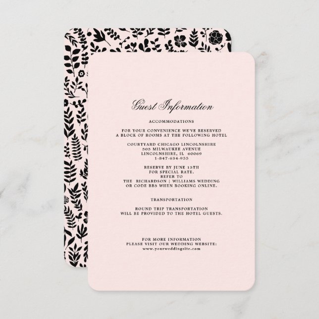 Blush Pink | Black Floral Wedding Details Cards (Front/Back)