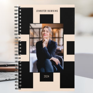 Blush Pink & Black Geometric Business Women Photo  Planner