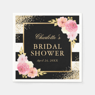 Blush Pink Black Gilded Floral Bridal Shower Napkin