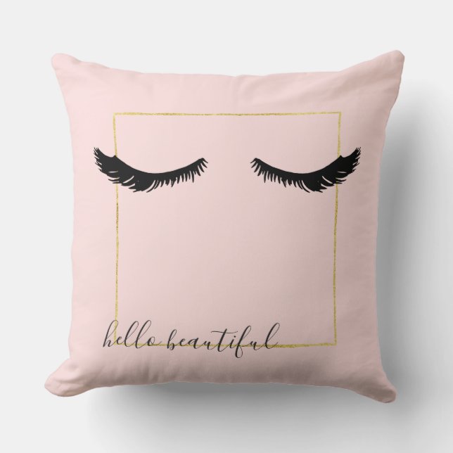 Blush Pink Black Gold Eyelashes Glam Cushion (Front)