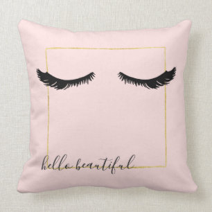Blush Pink Black Gold Eyelashes Glam Cushion